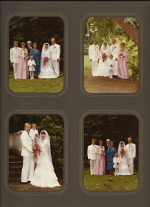 Bröllopsfoto 1985 Brudnäbb: Sara Bergman, Tärna och markalk: Jan och Karin Persson samt mor och far, Signe och Lauritz Ullerud
